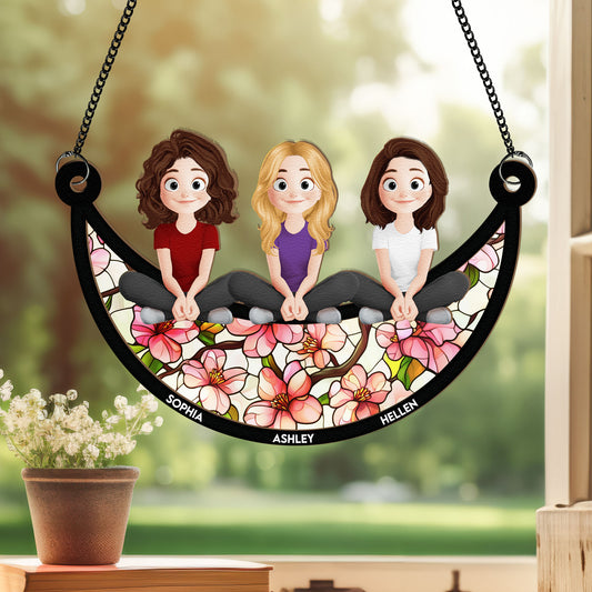 Friends Sitting Together - Personalized Window Hanging Suncatcher Ornament