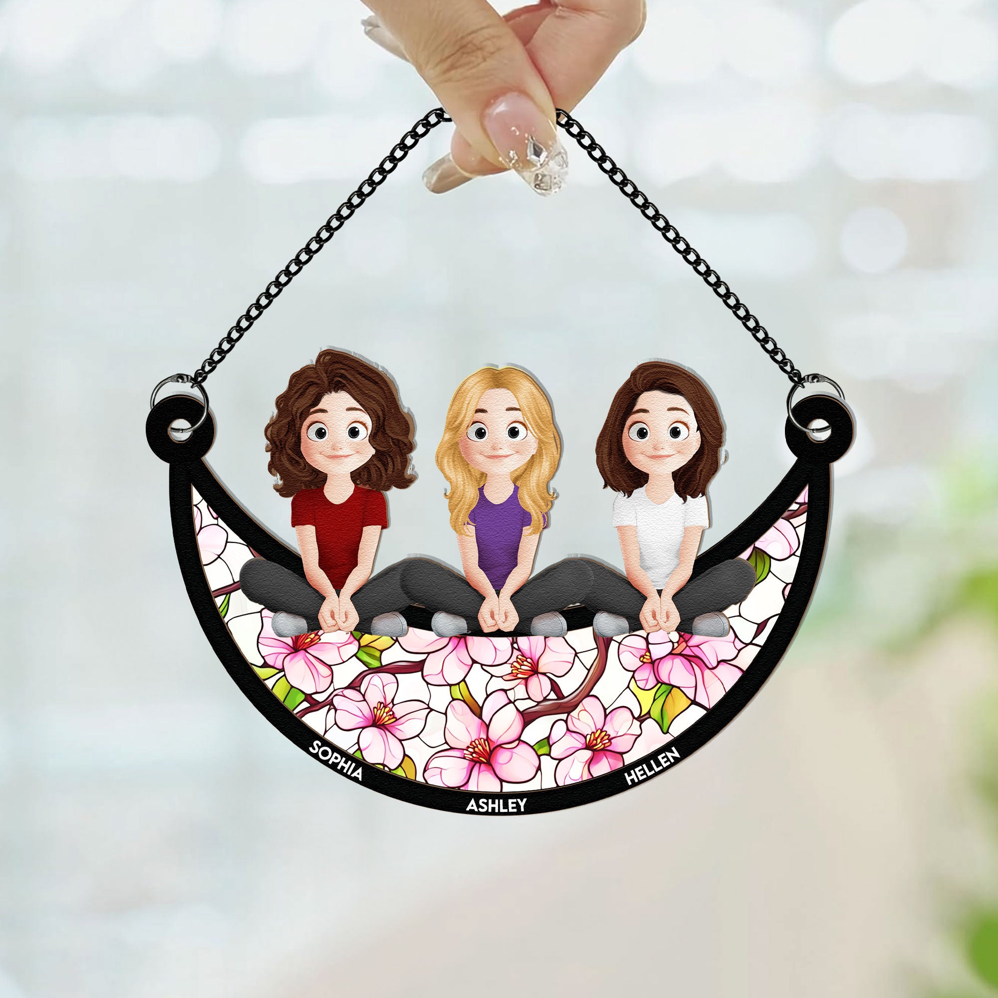 Friends Sitting Together - Personalized Window Hanging Suncatcher Ornament