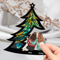 Friends Sitting Under Christmas Tree - Personalized Window Hanging Suncatcher Ornament