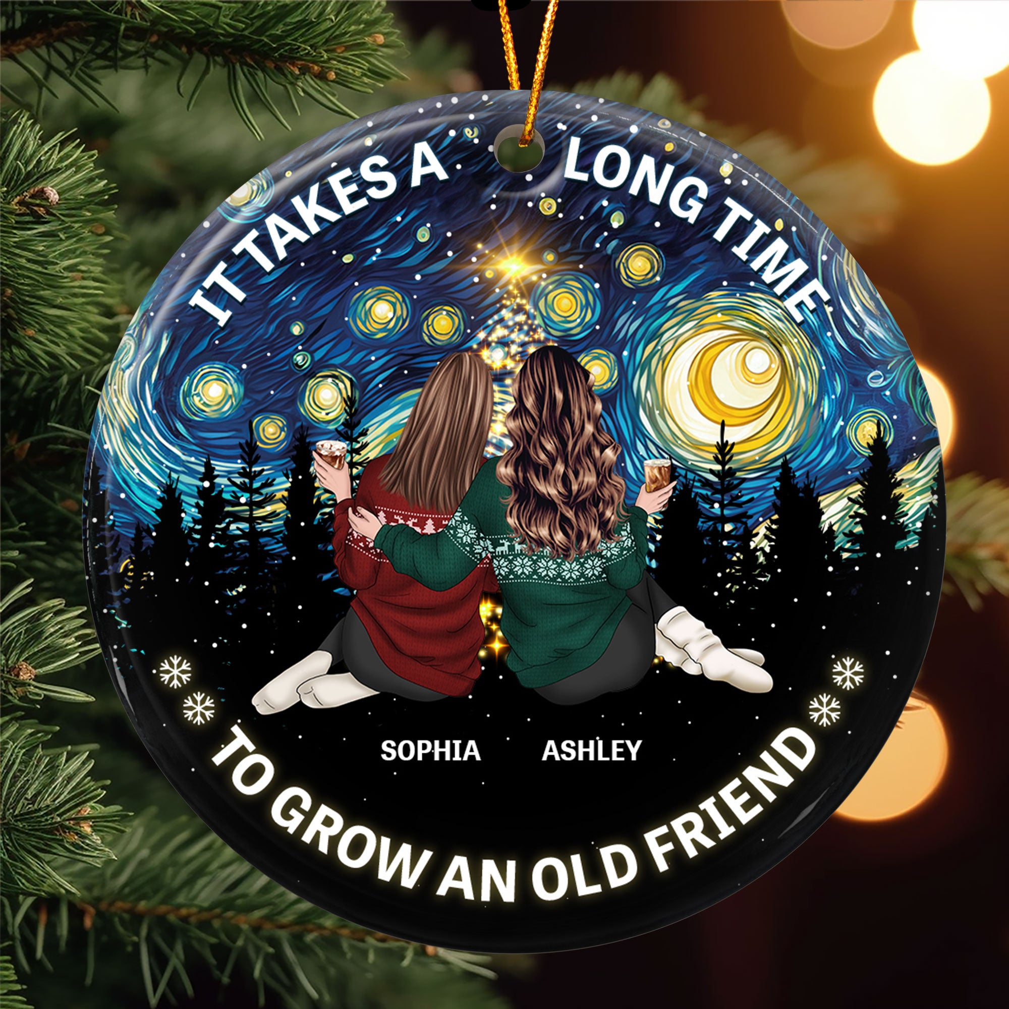 Friends Together - Starry Night - Christmas Time - Personalized Ceramic Ornament