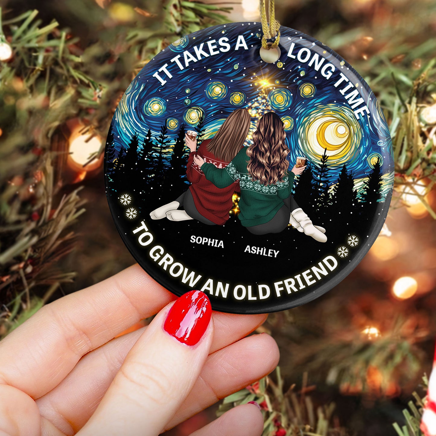 Friends Together - Starry Night - Christmas Time - Personalized Ceramic Ornament