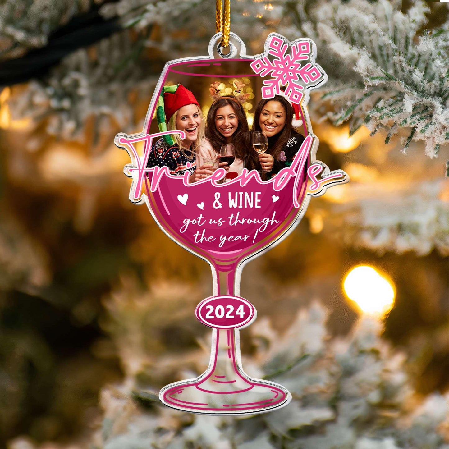 Friends & Wine Got Me Through The Year! - Personalized Acrylic Photo Ornament