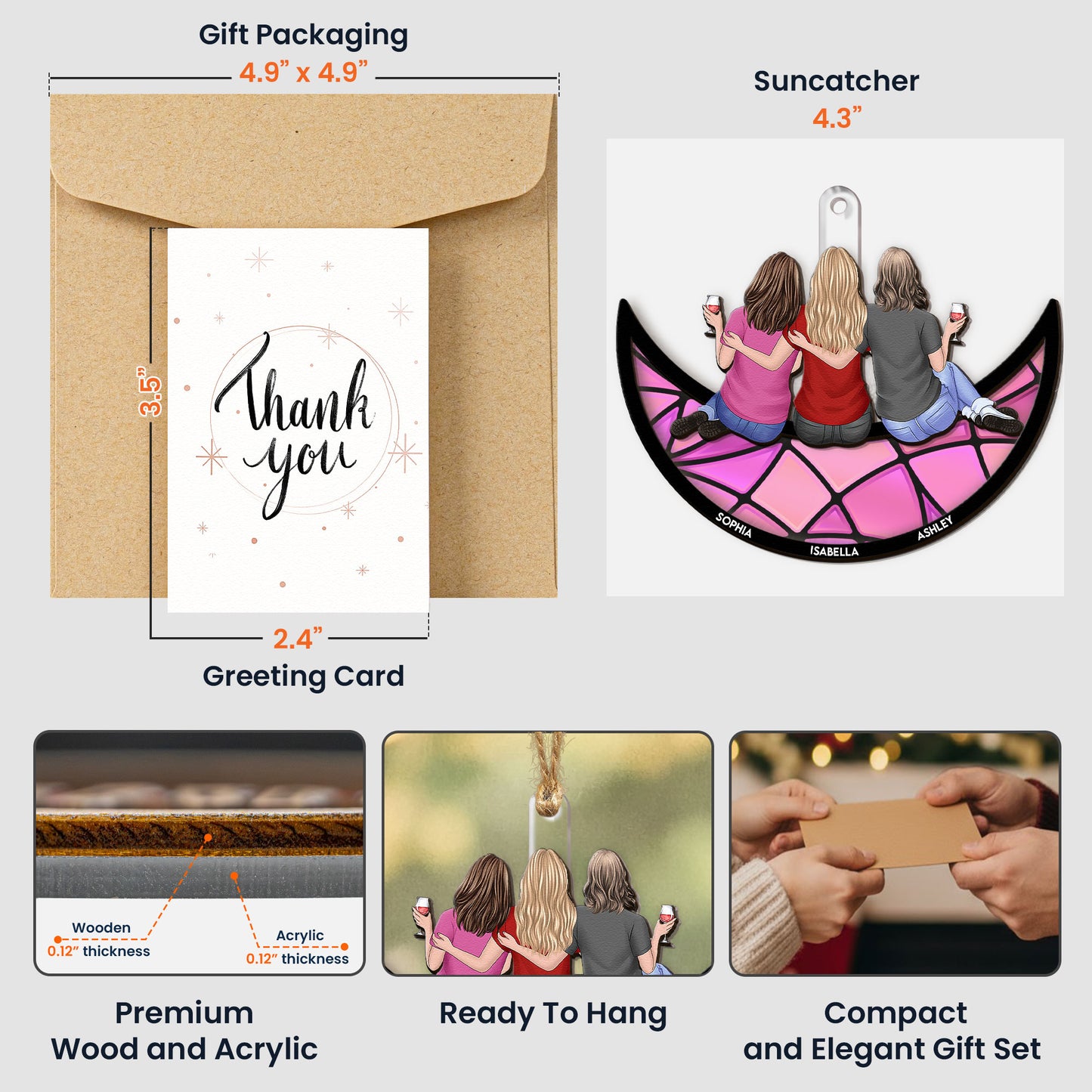 Friends, Sisters Sitting On The Moon - Personalized Suncatcher With Card