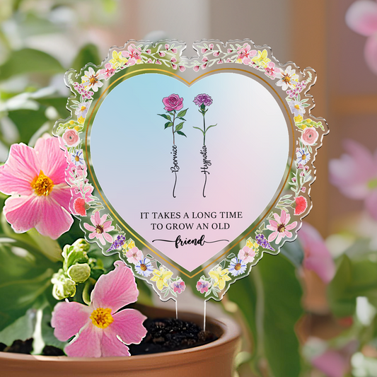 Friendship Custom Birth Flowers - Grow A Friend, Bestie - Personalized Garden Stake