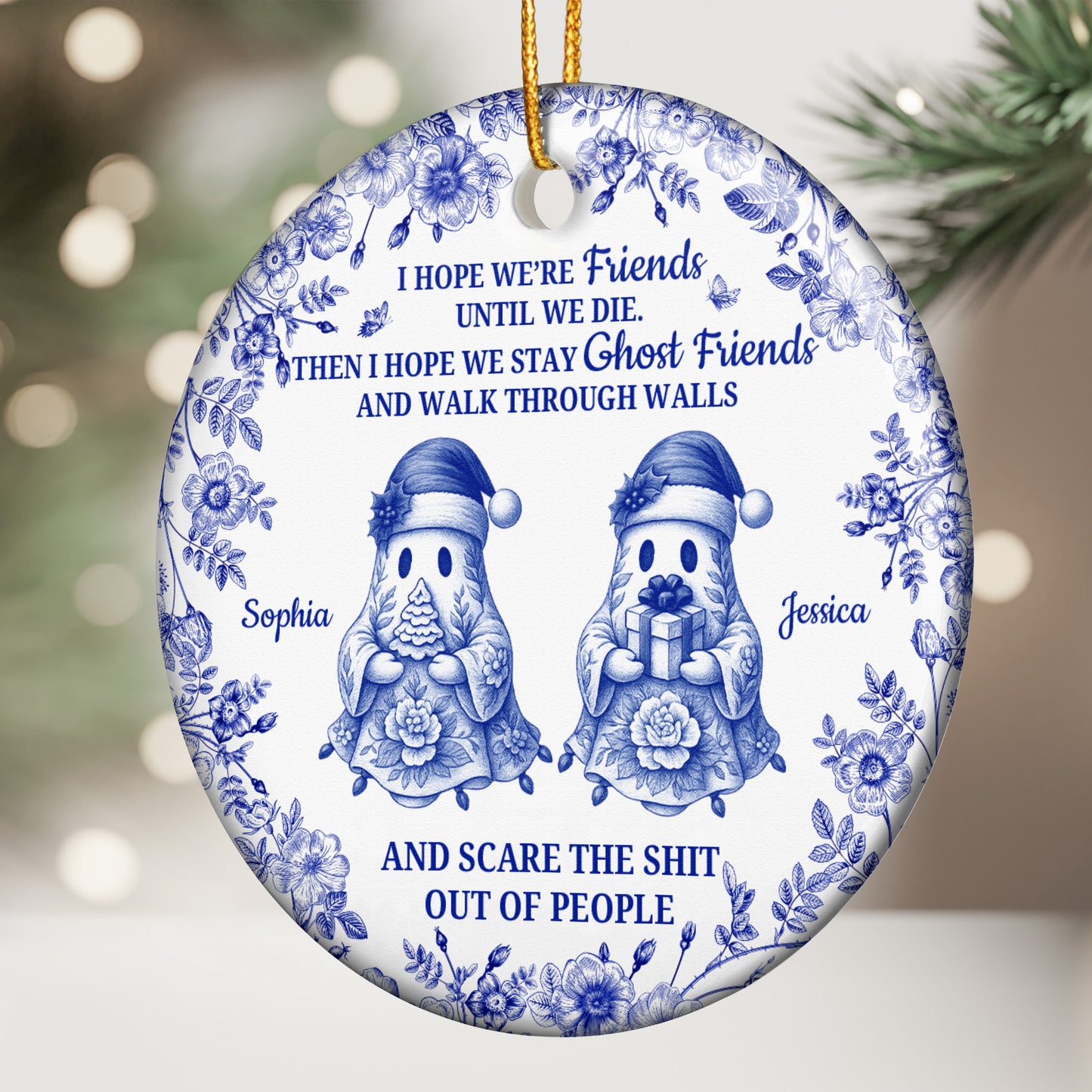 Friendship Gift Christmas Toile De Jouy Ornament - Personalized Ceramic Ornament