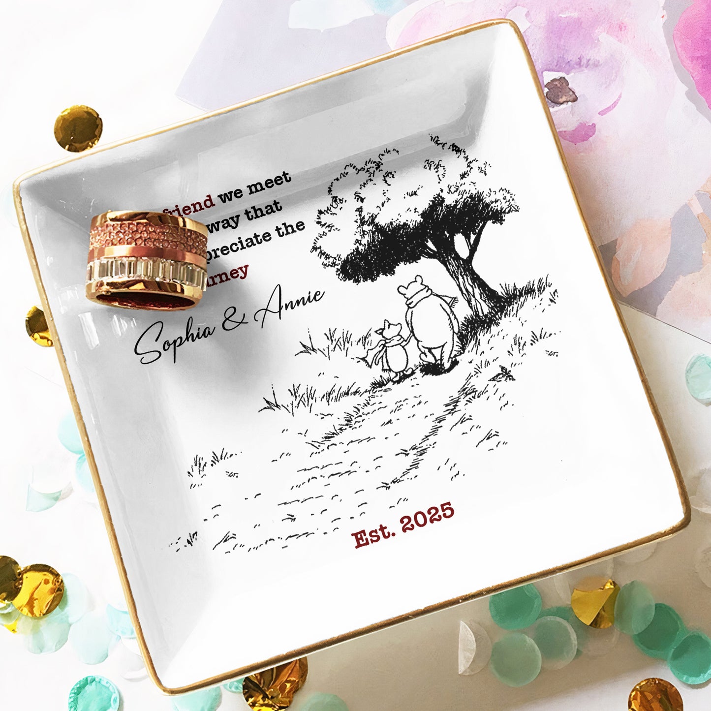 Friendship Gift It's The Friend We Meet Along The Way - Personalized Jewelry Dish