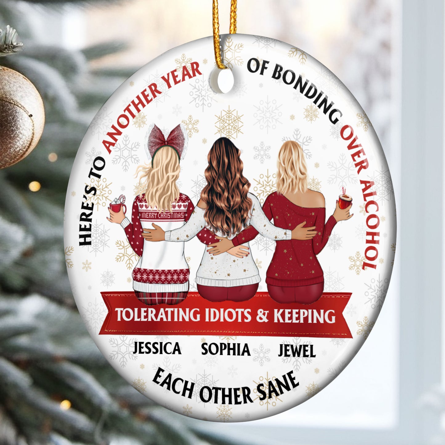 Friendship Here's To Another Year Of Bonding Over Alcohol - Personalized Ceramic Ornament