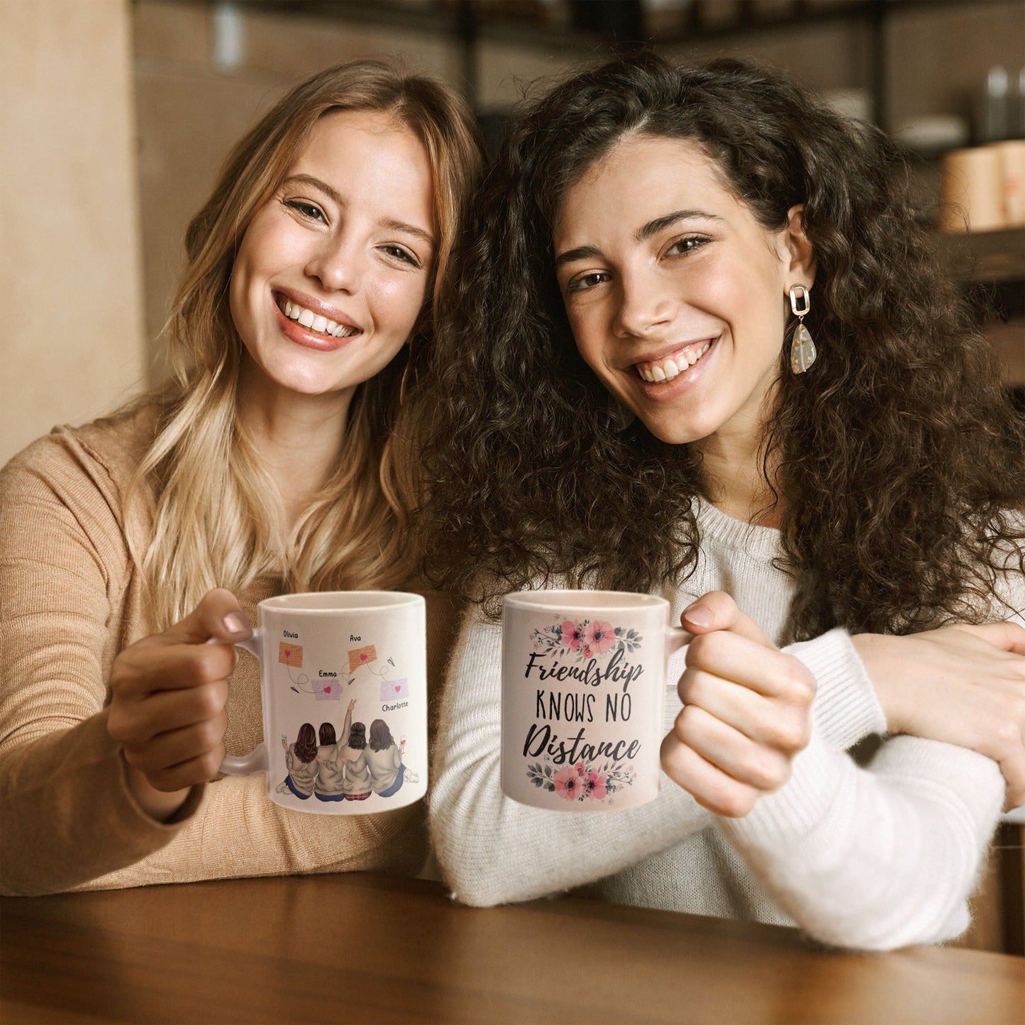 Friendship Knows No Distance - Personalized Mug - Birthday, Long Distance Friendship Gift For Sister, Soul Sister, Best Friend, BFF, Bestie, Friend - State Girls