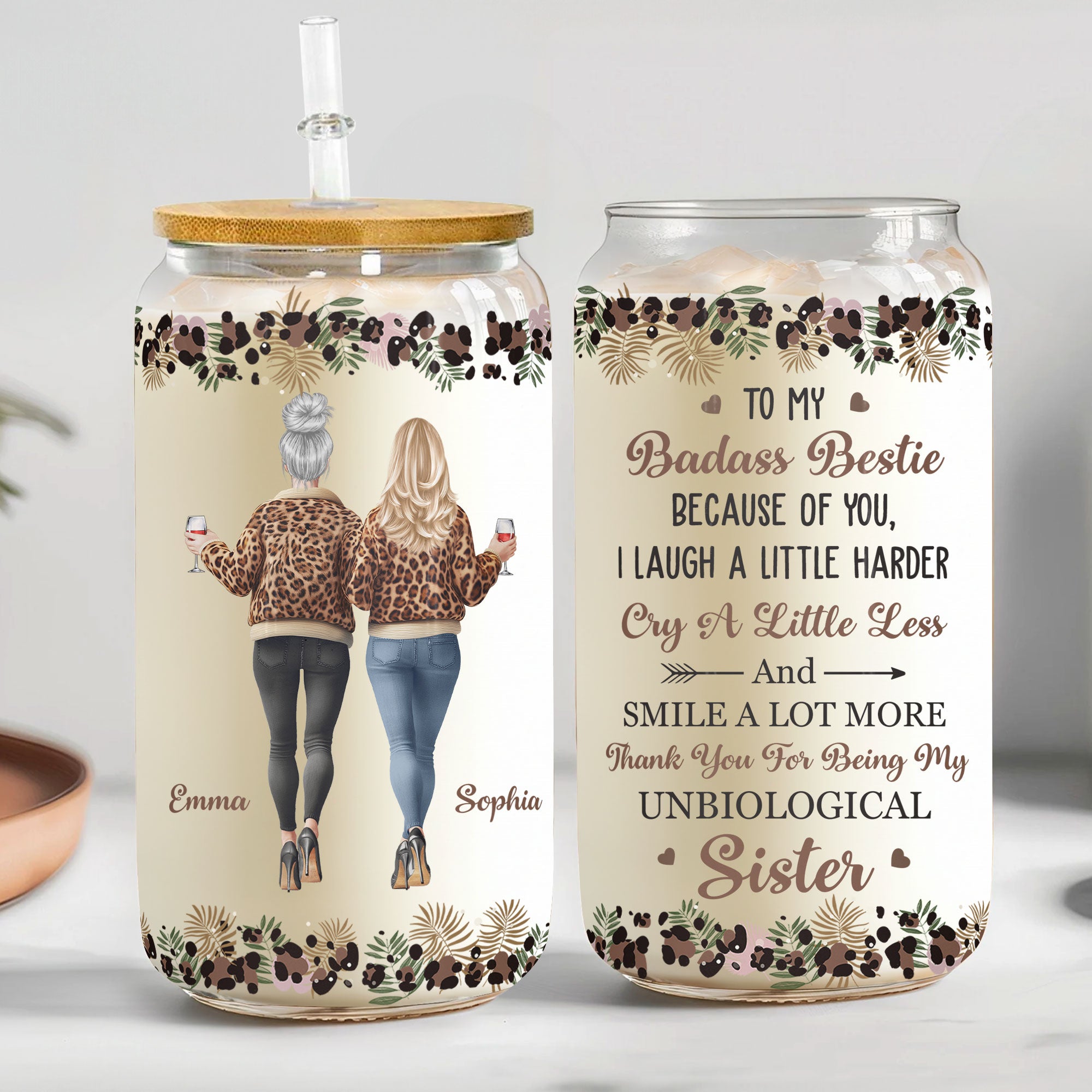 Friendship Laugh A Little Harder Cry A Little Less - Personalized Clear Glass Cup