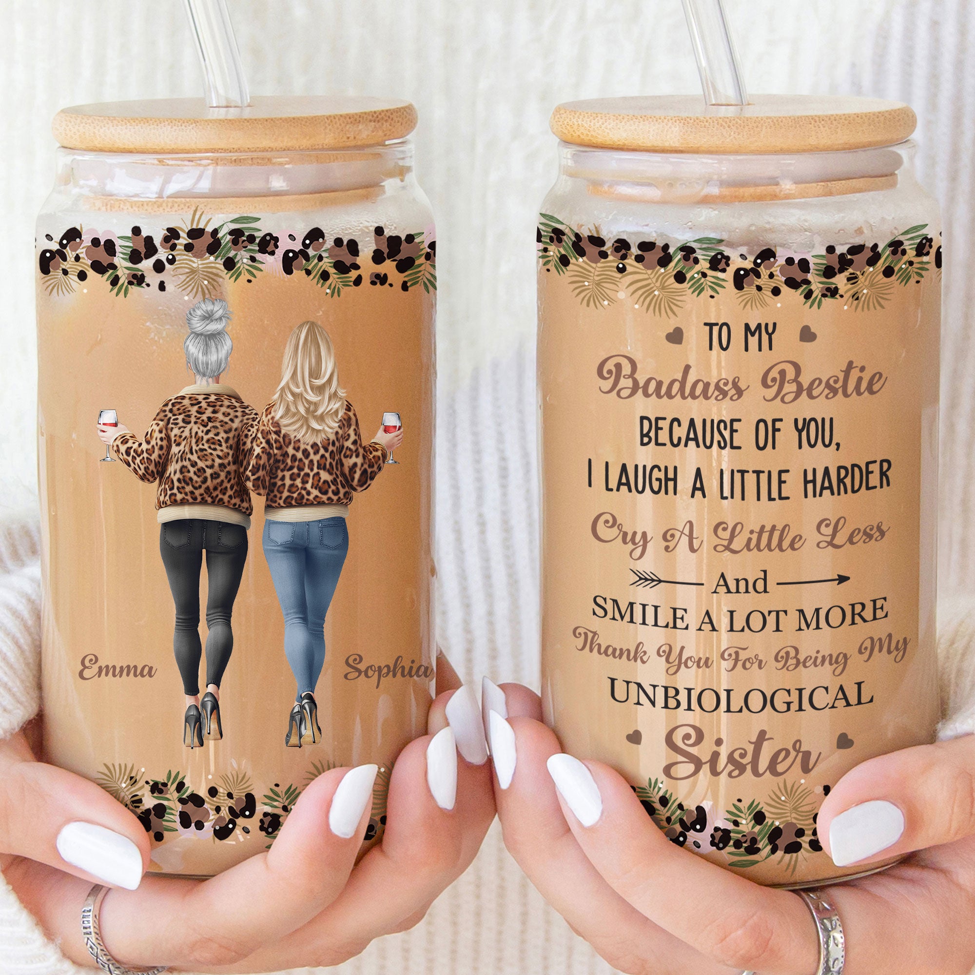Friendship Laugh A Little Harder Cry A Little Less - Personalized Clear Glass Cup