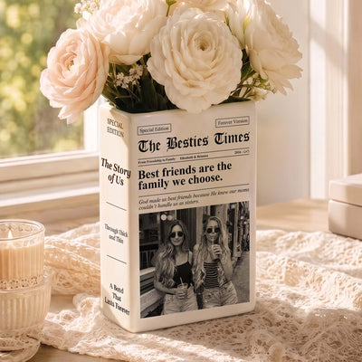 Friendship Newspaper Custom Photo Best Friend Keepsake Gift For Her - Personalized Vase