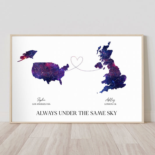 Friendship Star Map With Country - Always Under The Same Sky - Personalized Poster