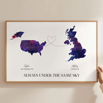 Friendship Star Map With Country - Always Under The Same Sky - Personalized Poster