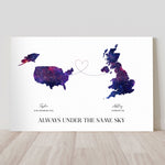 Friendship Star Map With Country - Always Under The Same Sky - Personalized Poster