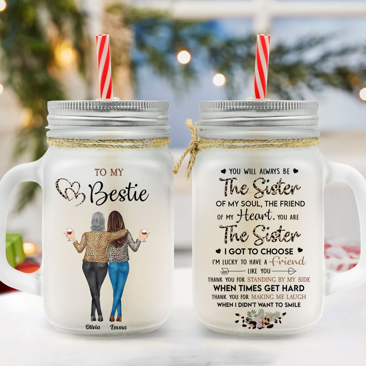 Friendship Thank You For Standing By My Side - Personalized Mason Jar Cup With Straw