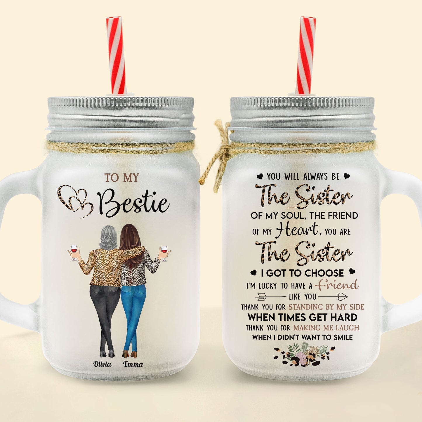 Friendship Thank You For Standing By My Side - Personalized Mason Jar Cup With Straw