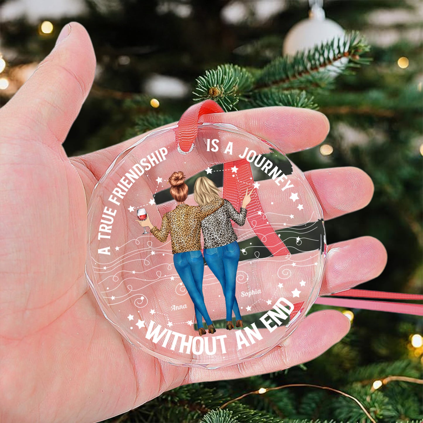 Friendship Thank You Gift For Sisters, Besties - Personalized Glass Ornament