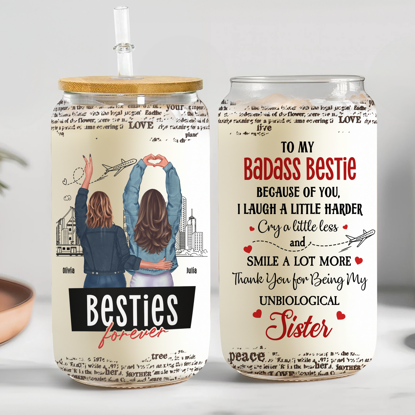 Friendship To My Badass Soul Sister - Personalized Clear Glass Cup