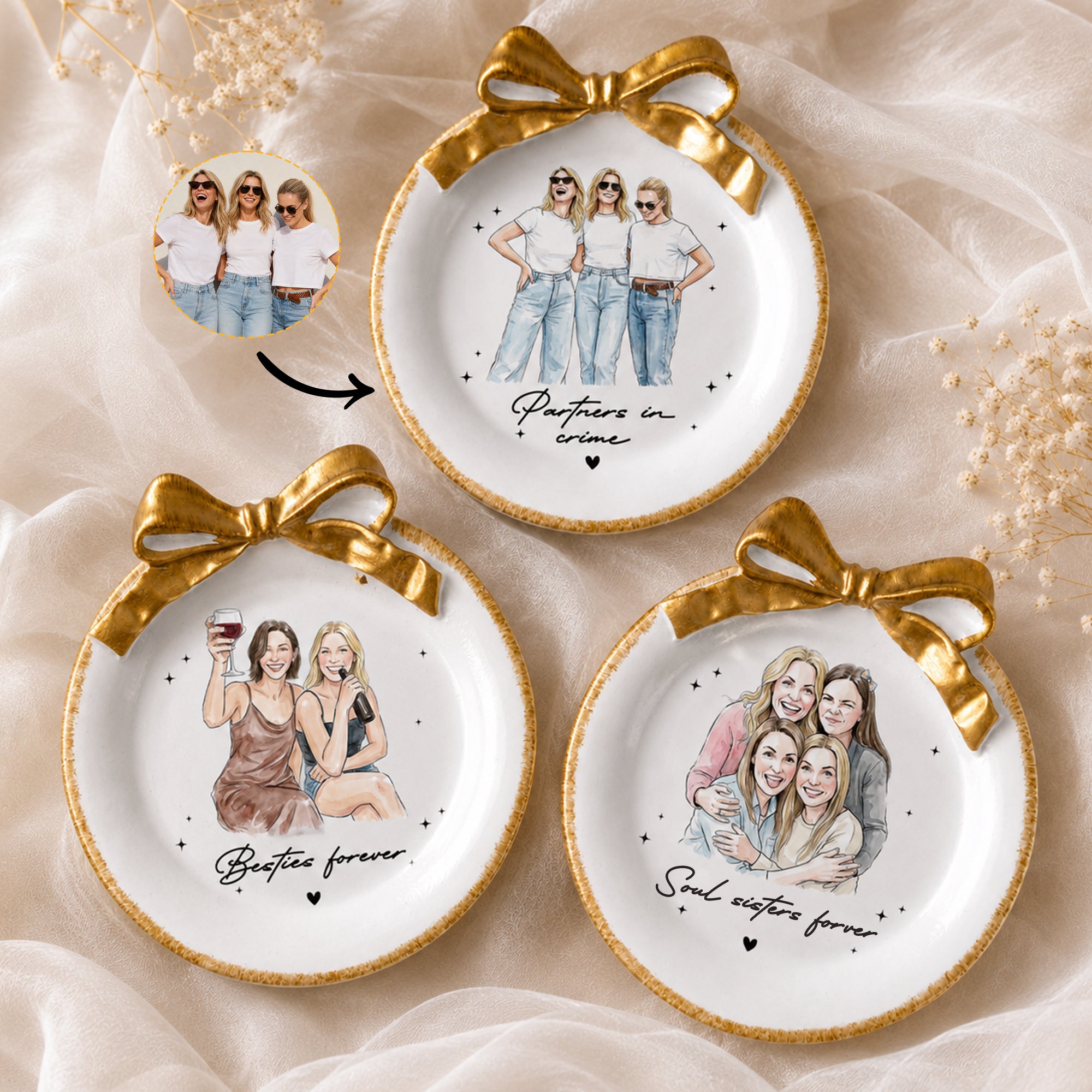 Friendship-Gift-Custom-Photo-Watercolor-Vintage-Style-Trinket-Dish-Personalized-Jewelry-Dish-1