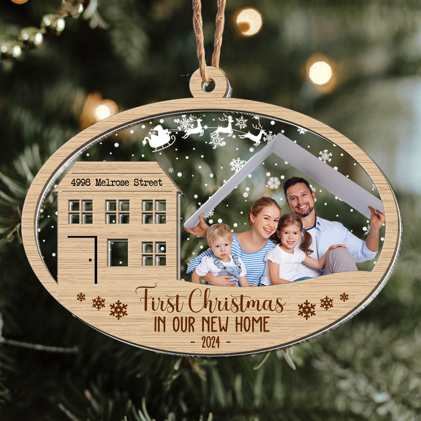 First Christmas New Home - Personalized Photo Wood And Acrylic Ornament