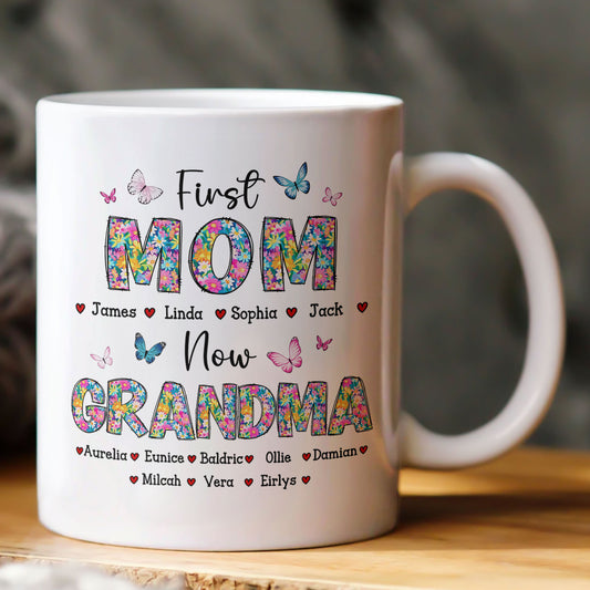 First Mom Now Grandma Floral - Personalized Mug