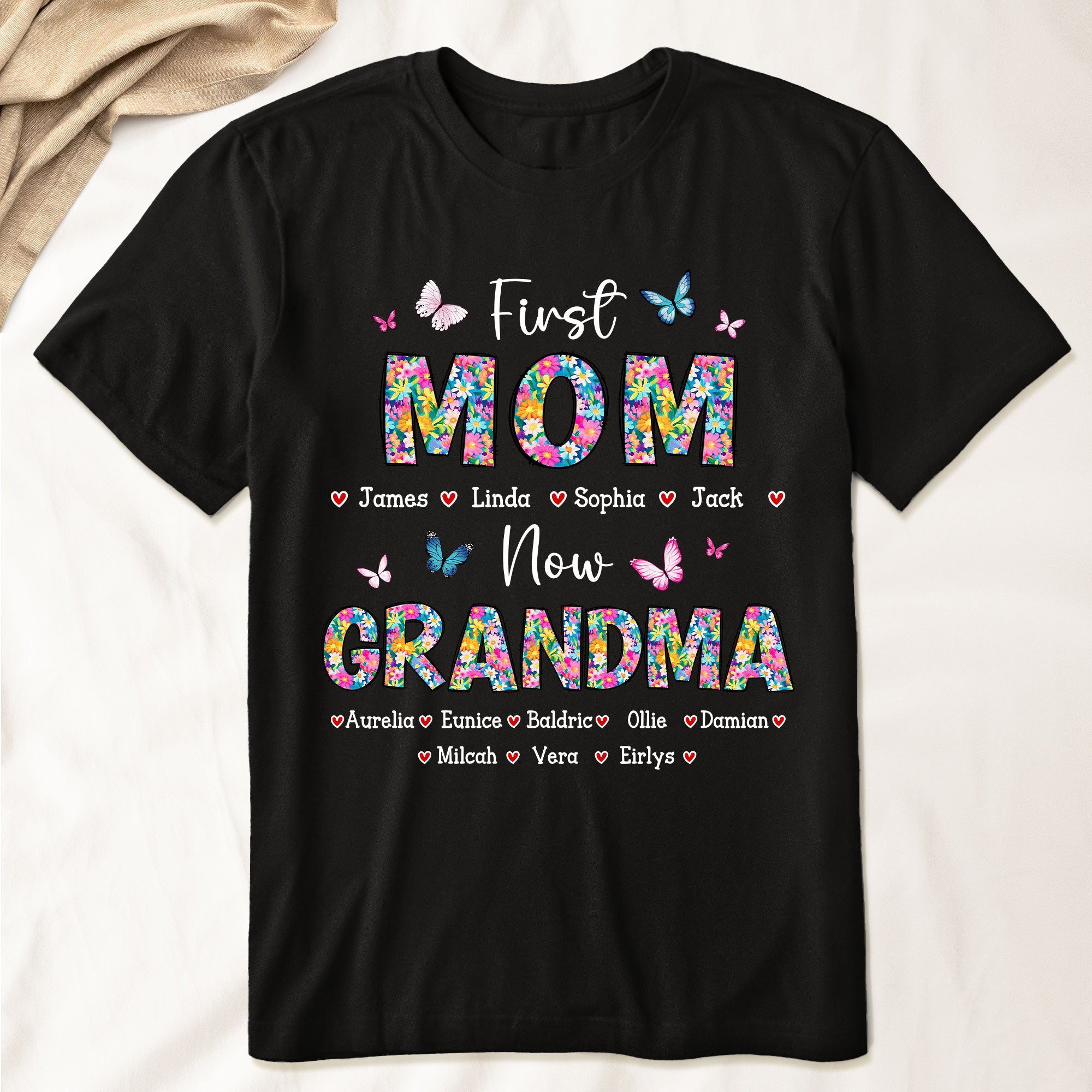 First Mom Now Grandma Floral - Personalized Shirt