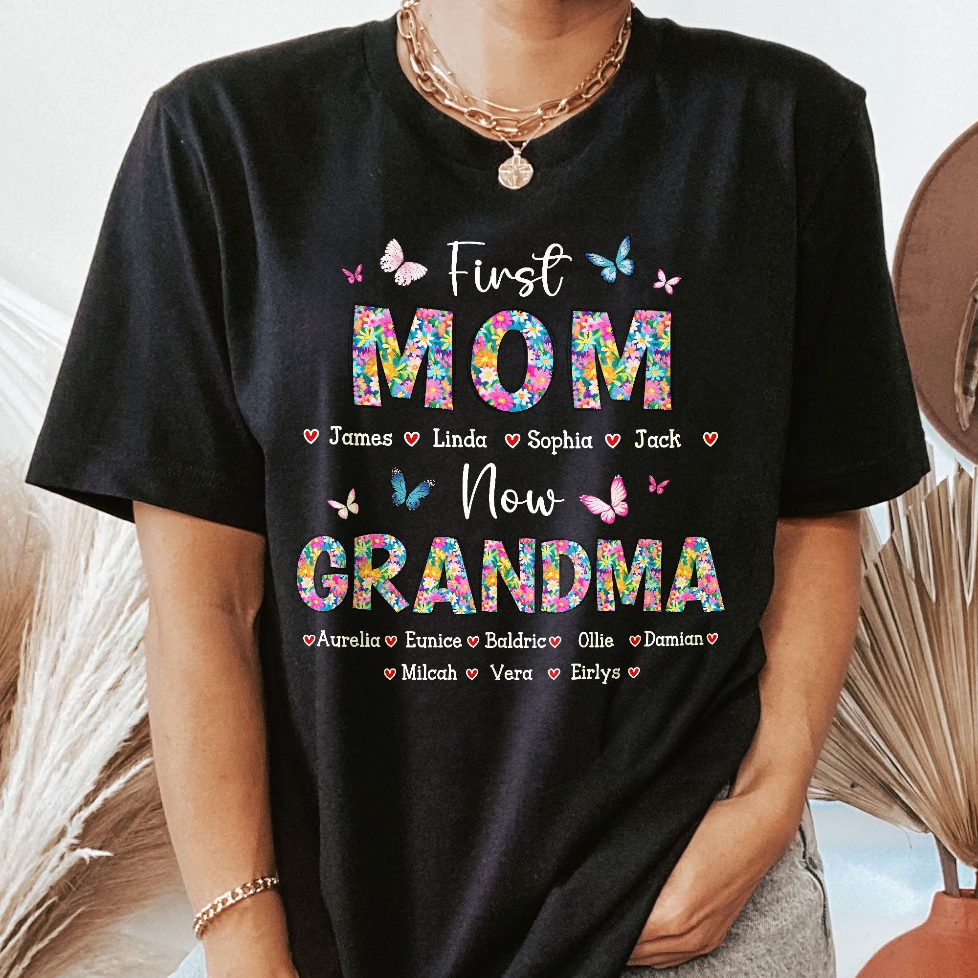 First Mom Now Grandma Floral - Personalized Shirt