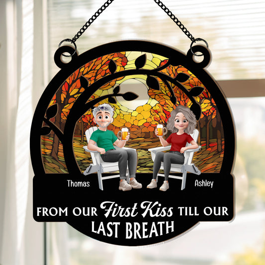 From Our First Kiss Couple Anniversary Gift - Personalized Window Hanging Suncatcher Ornament