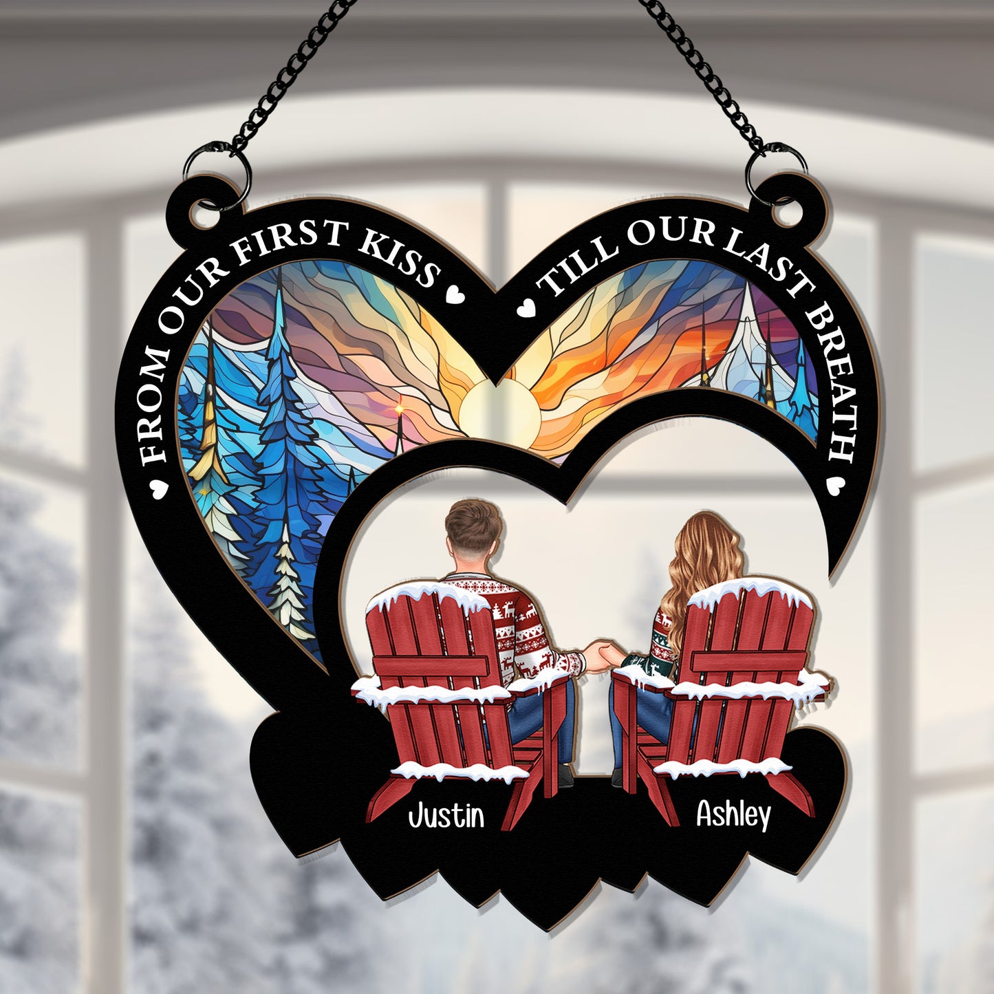 From Our First Kiss New Version - Personalized Window Hanging Suncatcher Ornament