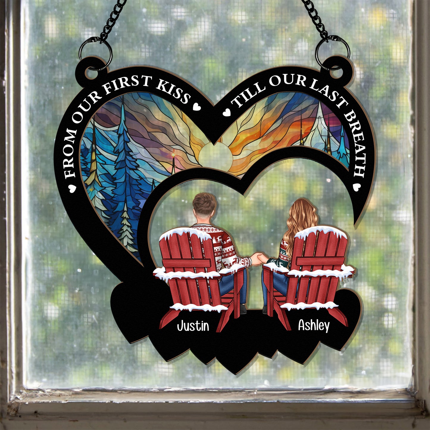 From Our First Kiss New Version - Personalized Window Hanging Suncatcher Ornament