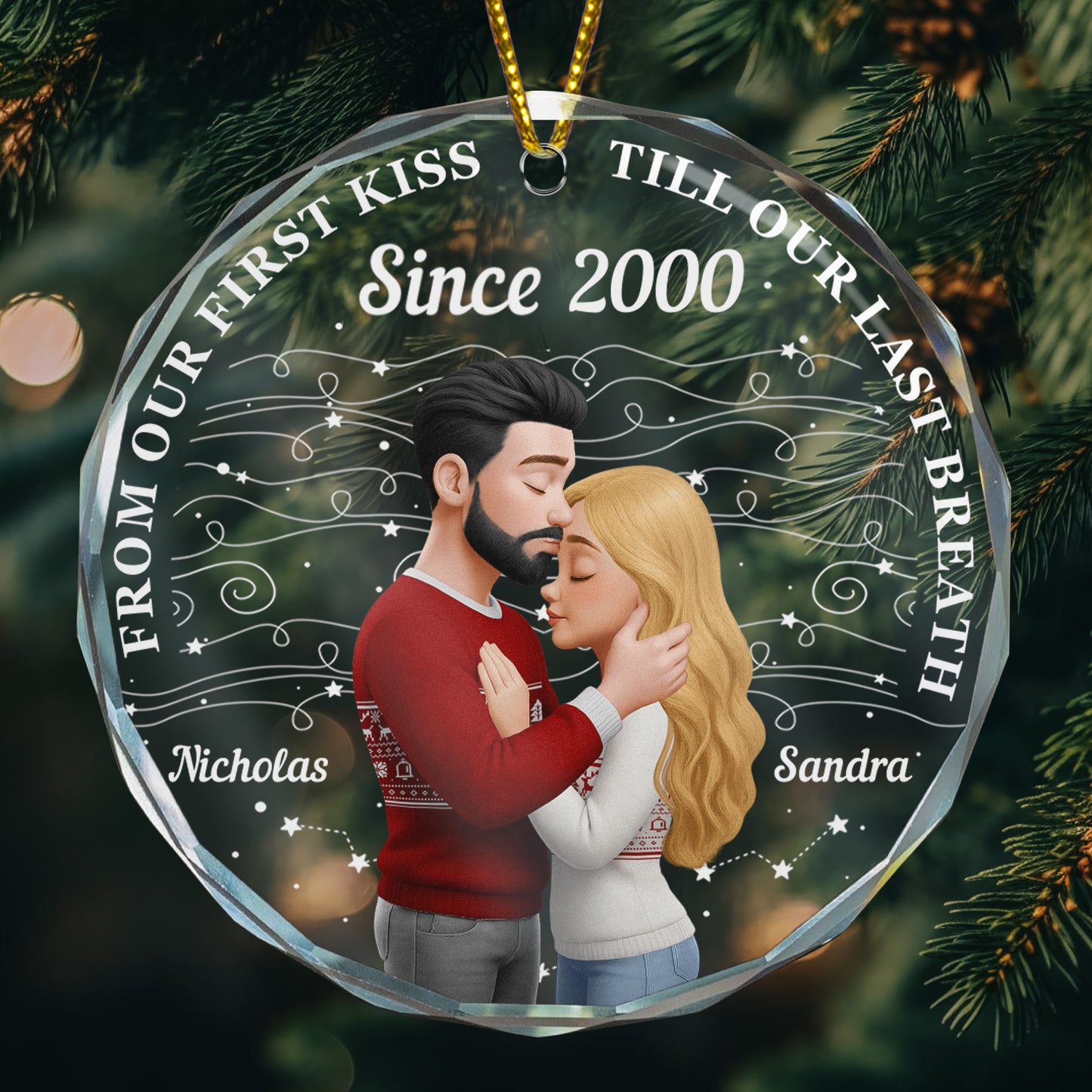 From Our First Kiss Till Our Last Breath Anniversary - Personalized Glass Ornament