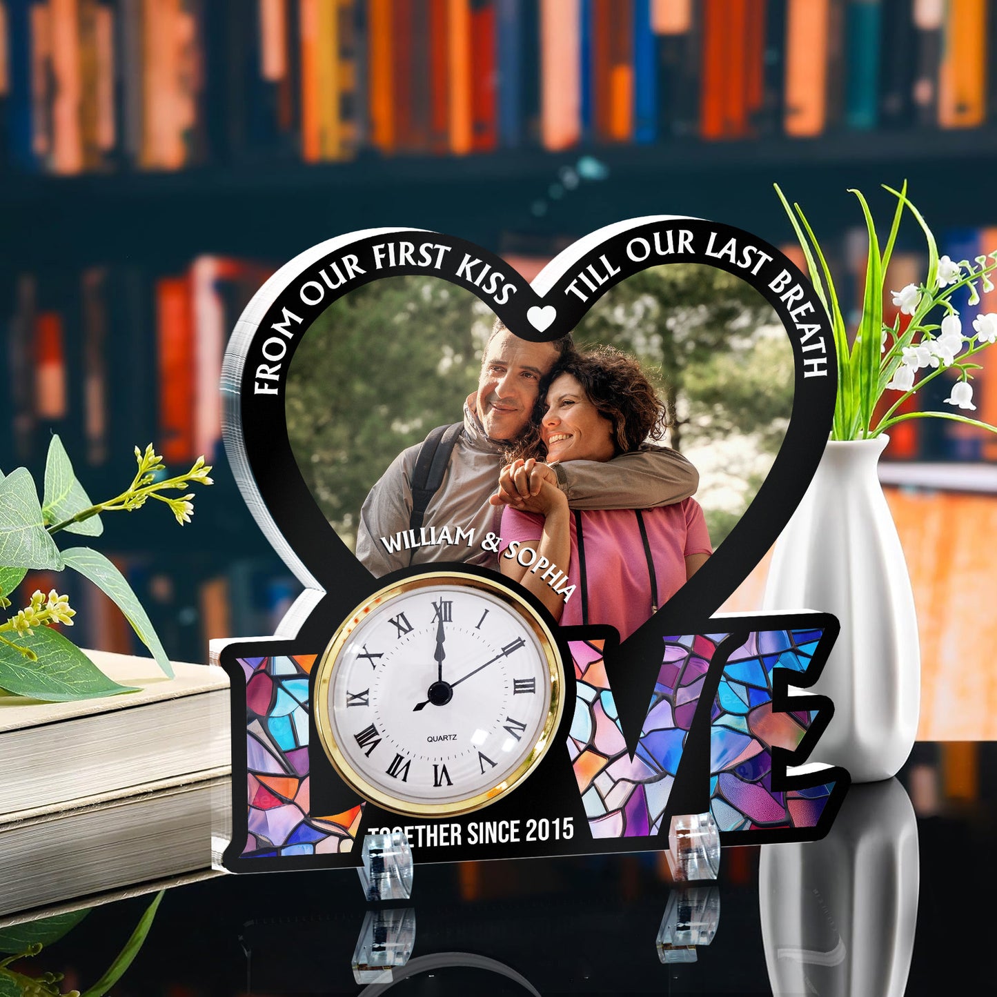 From Our First Kiss Till Our Last Breath - Personalized Acrylic Photo Desk Clock