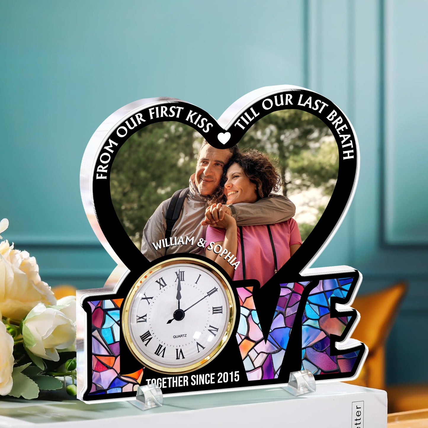 From Our First Kiss Till Our Last Breath - Personalized Acrylic Photo Desk Clock