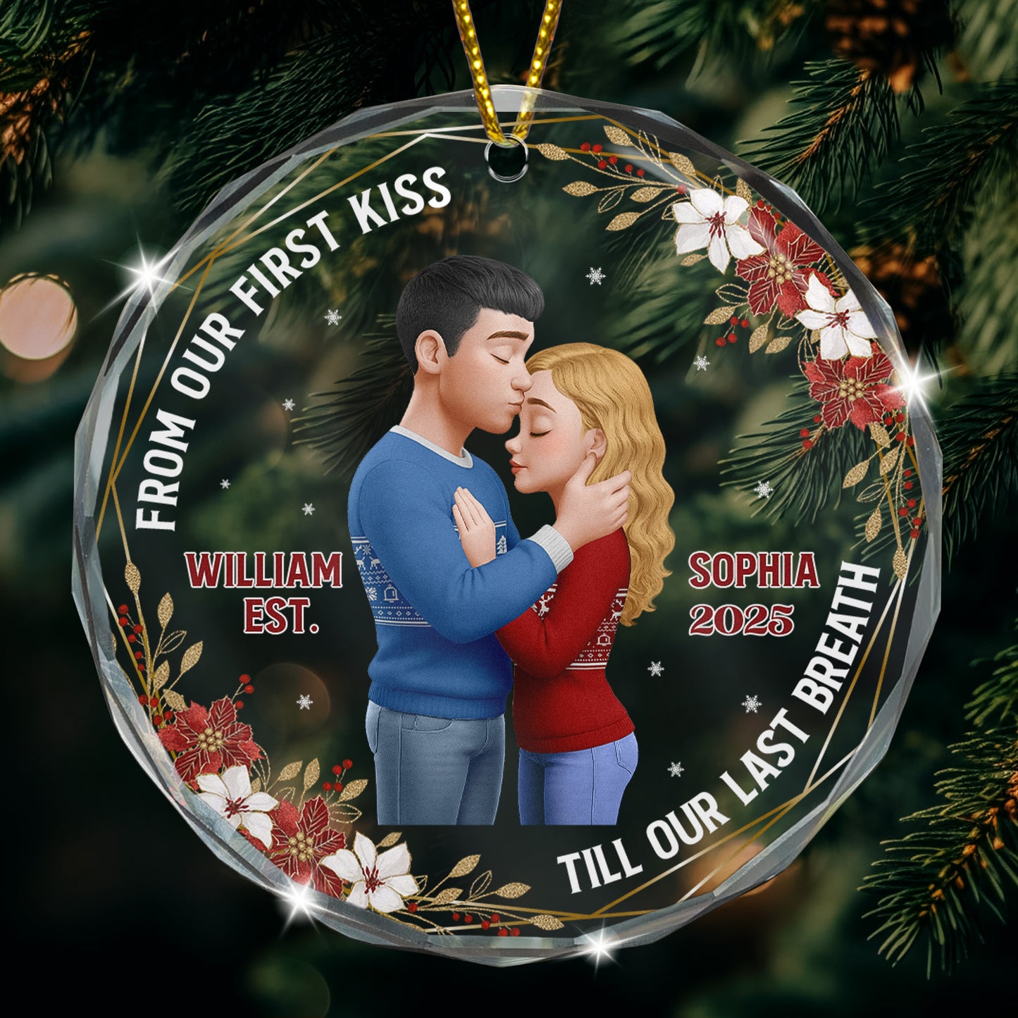 From Our First Kiss Till Our Last Breath - Personalized Glass Ornament