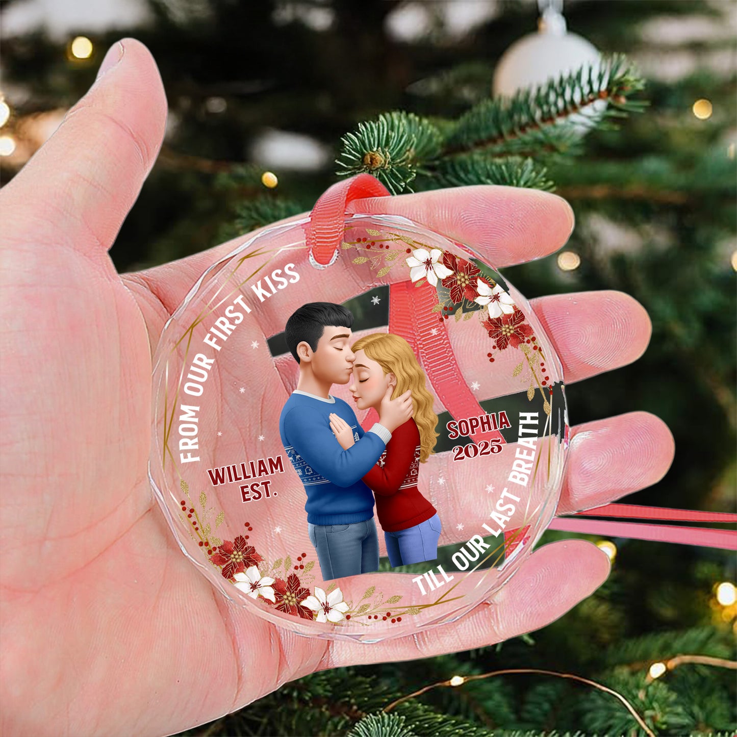 From Our First Kiss Till Our Last Breath - Personalized Glass Ornament