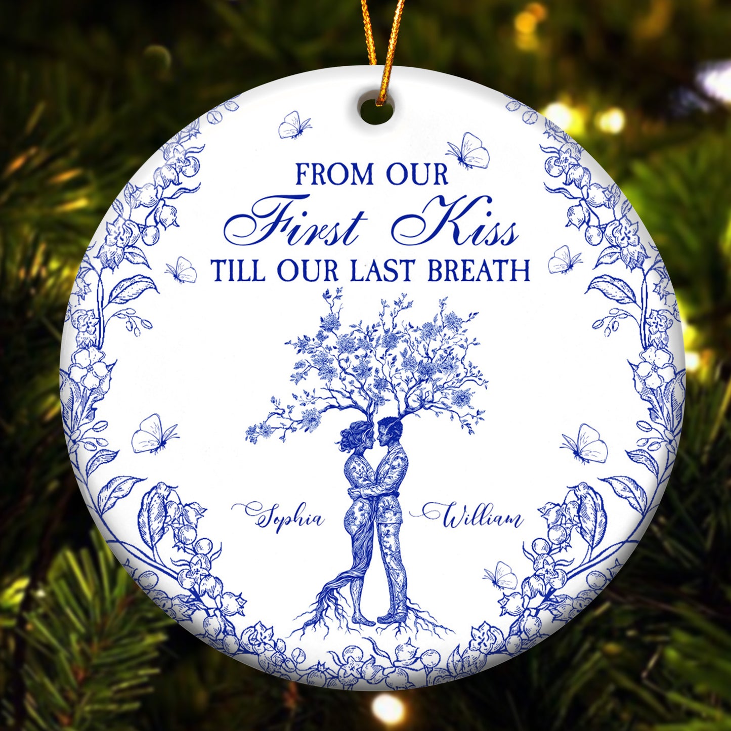 From Our First Kiss Till Our Last Breath Toile De Jouy - Personalized Ceramic Ornament