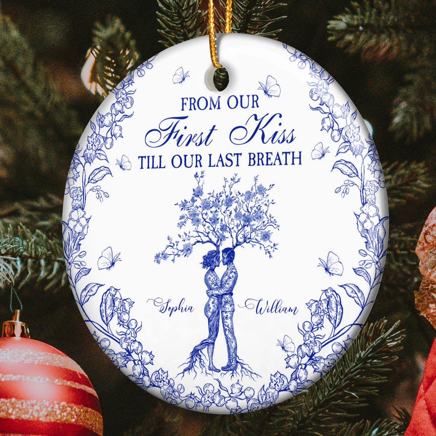 From Our First Kiss Till Our Last Breath Toile De Jouy - Personalized Ceramic Ornament