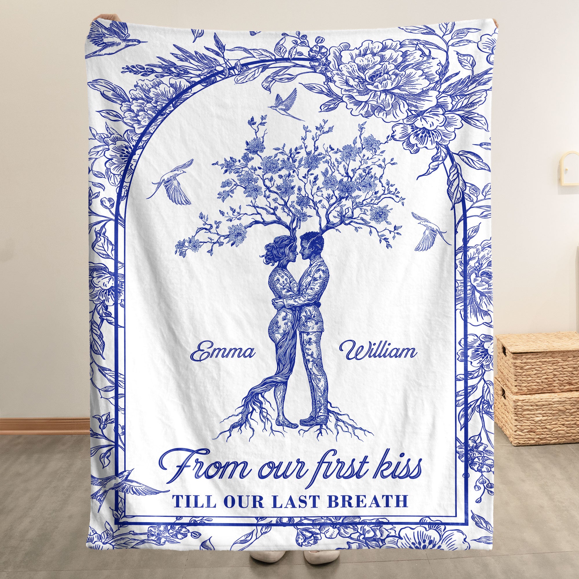 From Our First Kiss Till Our Last Breath Tree Of Love Toile De Jouy - Personalized Blanket