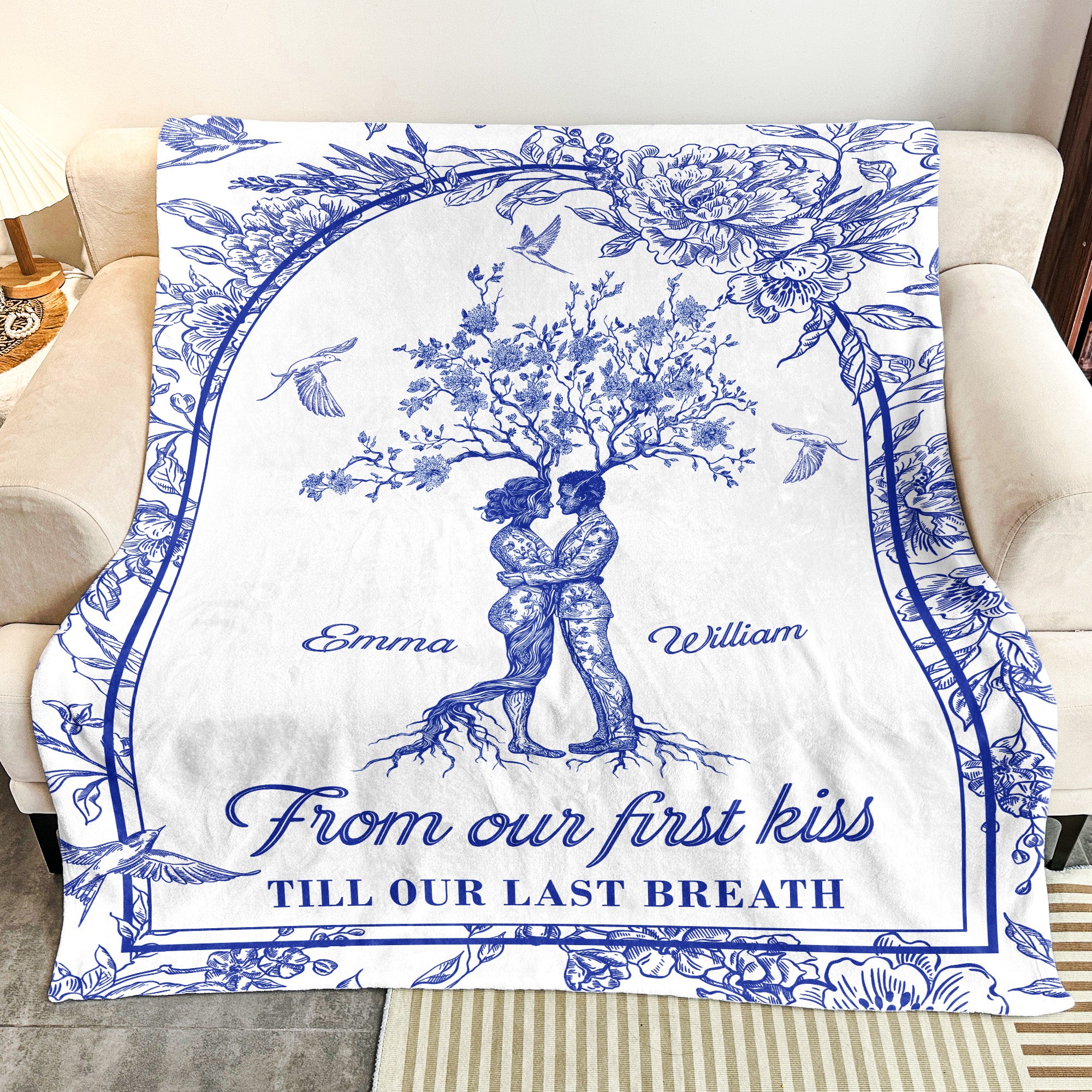 From Our First Kiss Till Our Last Breath Tree Of Love Toile De Jouy - Personalized Blanket