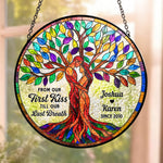 From Our First Kiss Tree Of Love - Personalized Stained Glass Window Hanging Suncatcher