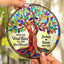 From Our First Kiss Tree Of Love - Personalized Stained Glass Window Hanging Suncatcher
