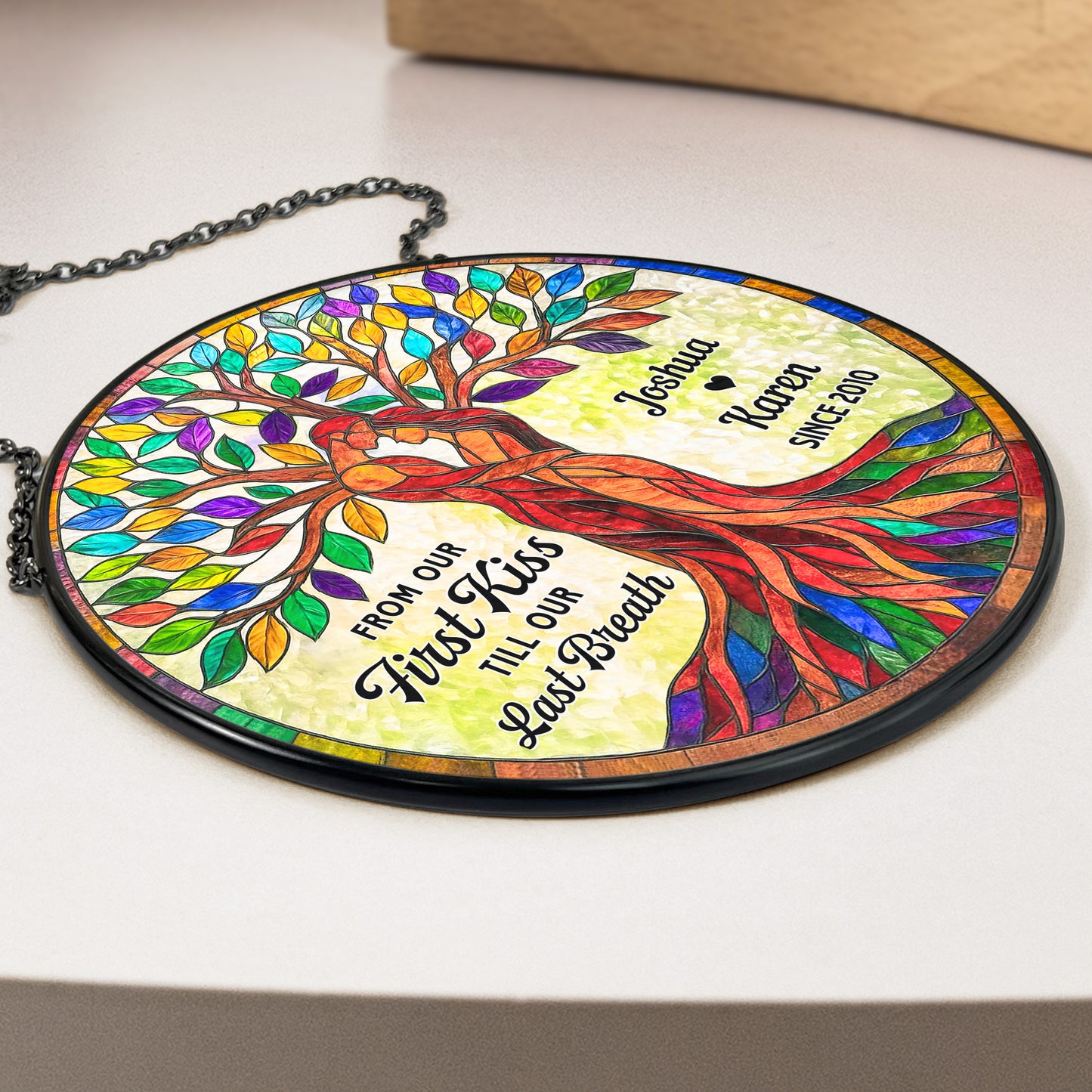 From Our First Kiss Tree Of Love - Personalized Stained Glass Window Hanging Suncatcher