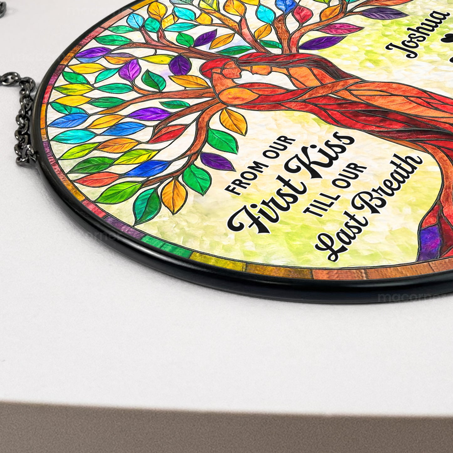 From Our First Kiss Tree Of Love - Personalized Stained Glass Window Hanging Suncatcher