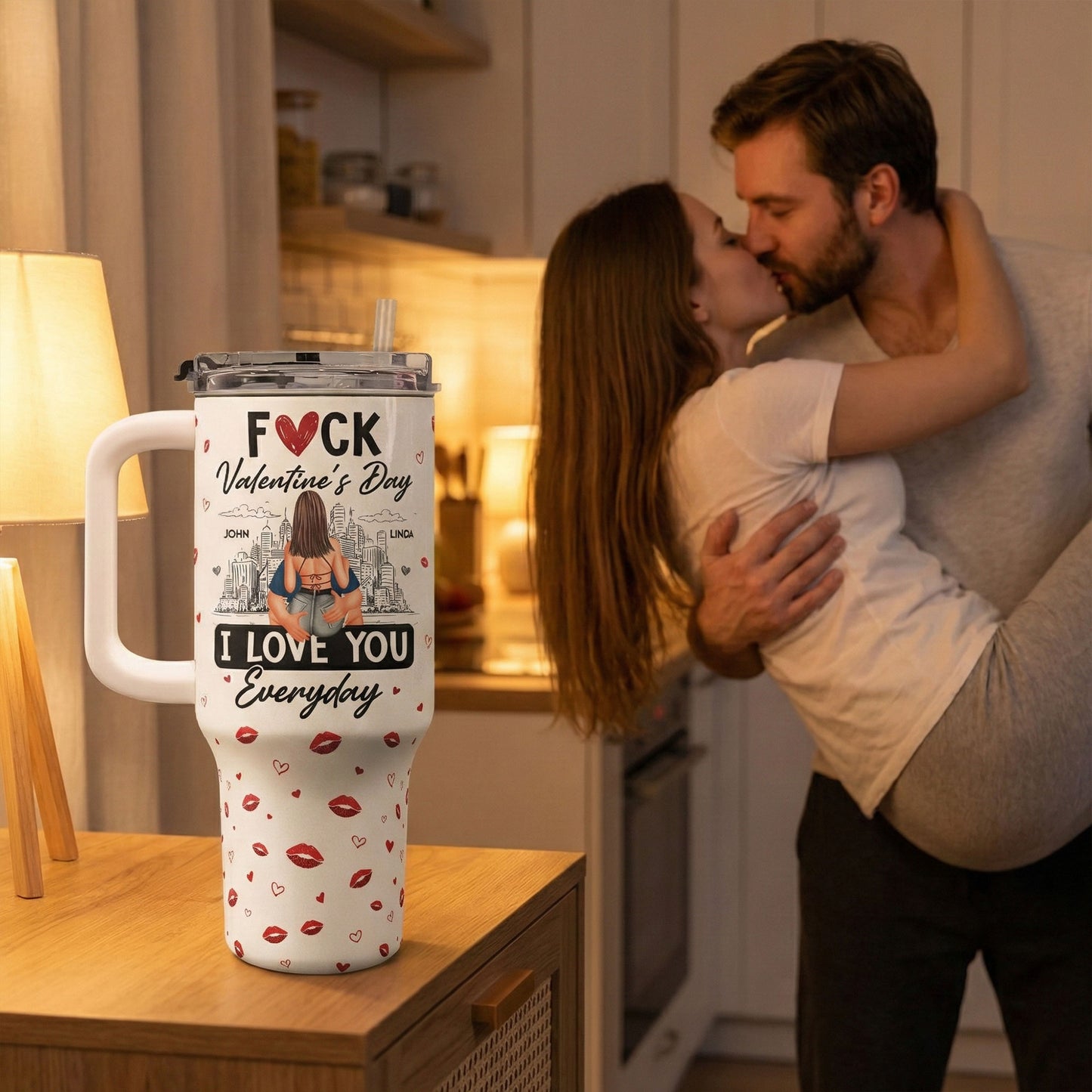Fuck Valentine's Day I Love You Everyday - Personalized 40oz Tumbler With Straw