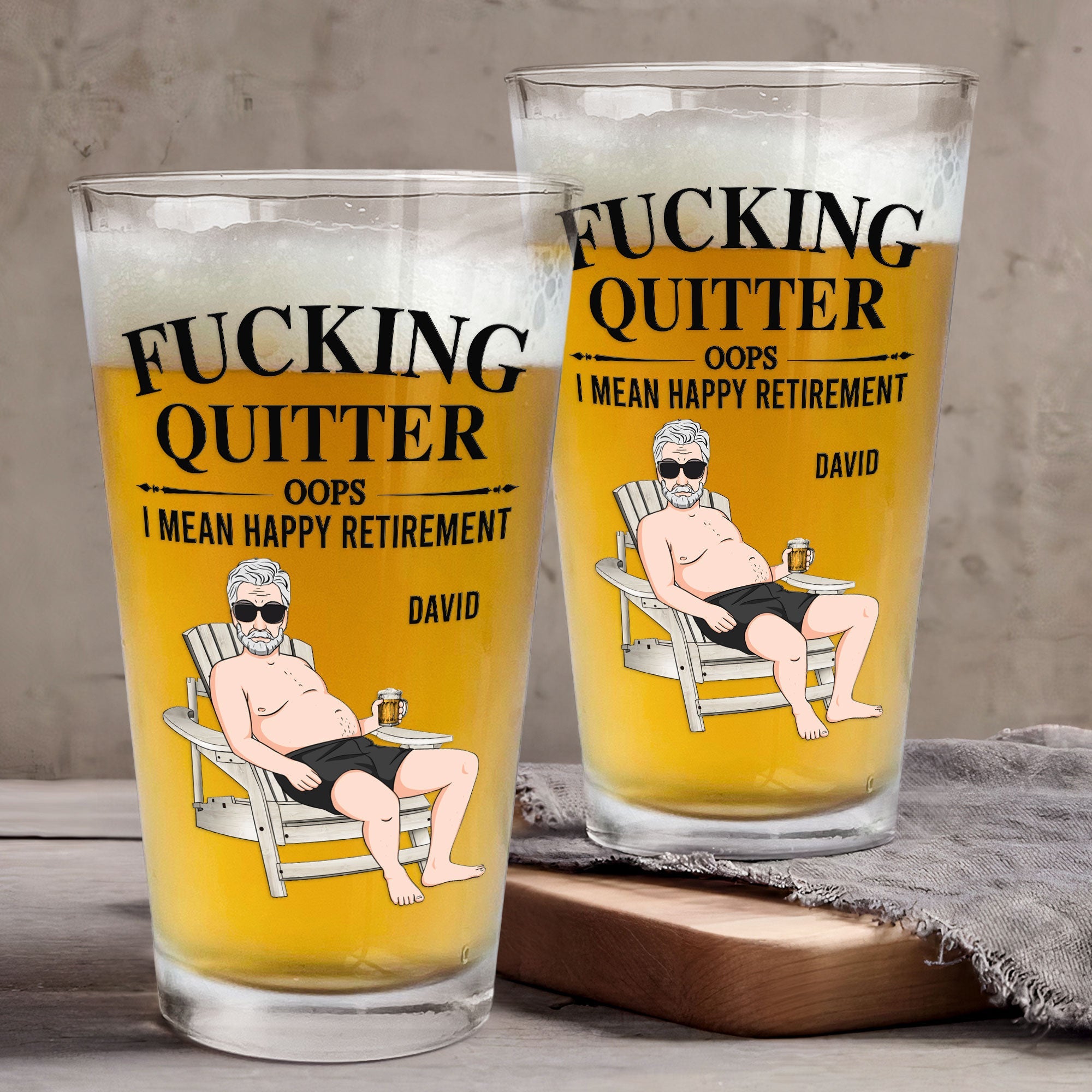 Father's Day Gifts, Quitter Oops I Mean Happy Retirement - Personalized Beer Glass