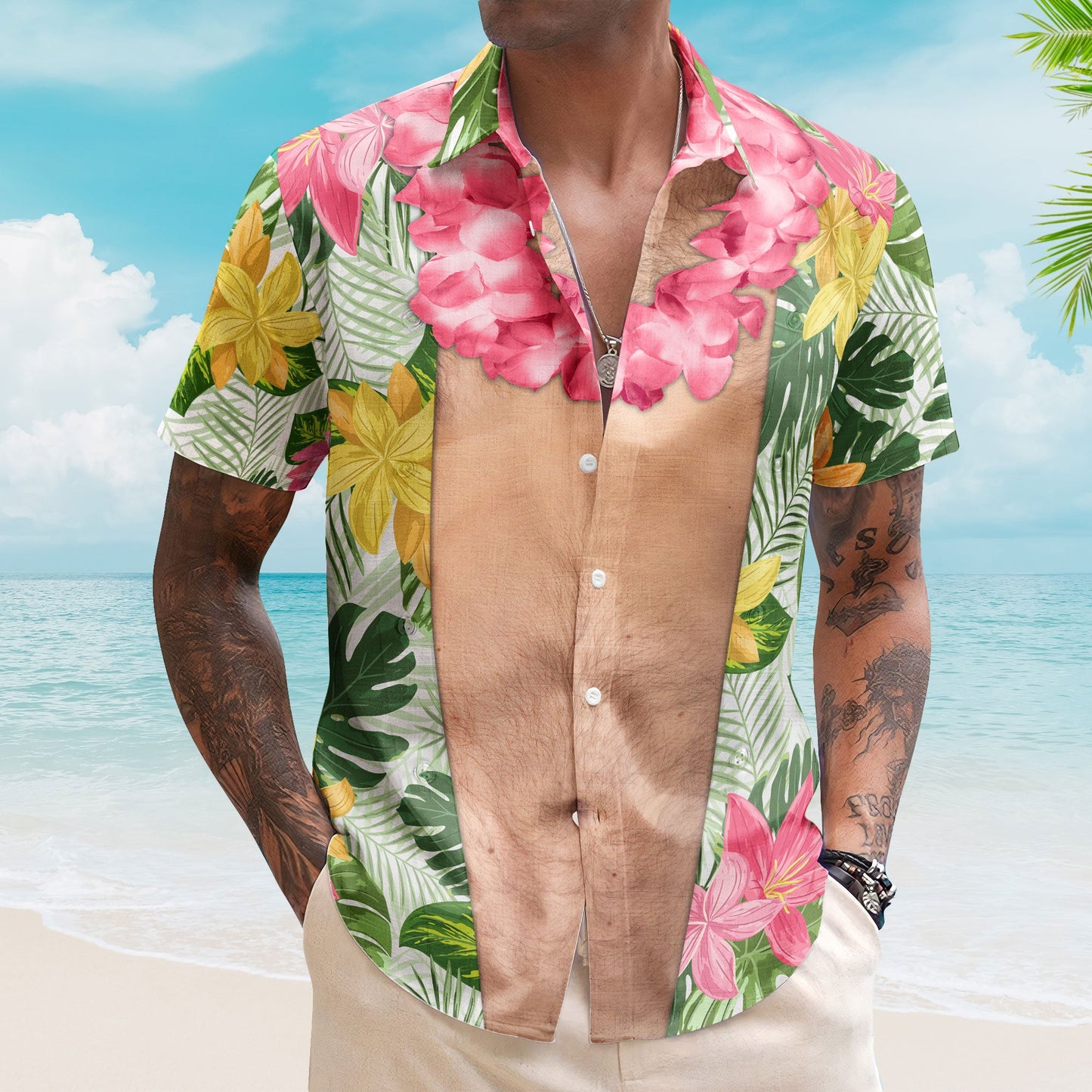 Funny Big Belly Aloha With Tropical Flowers - Custom Hawaiian Shirt