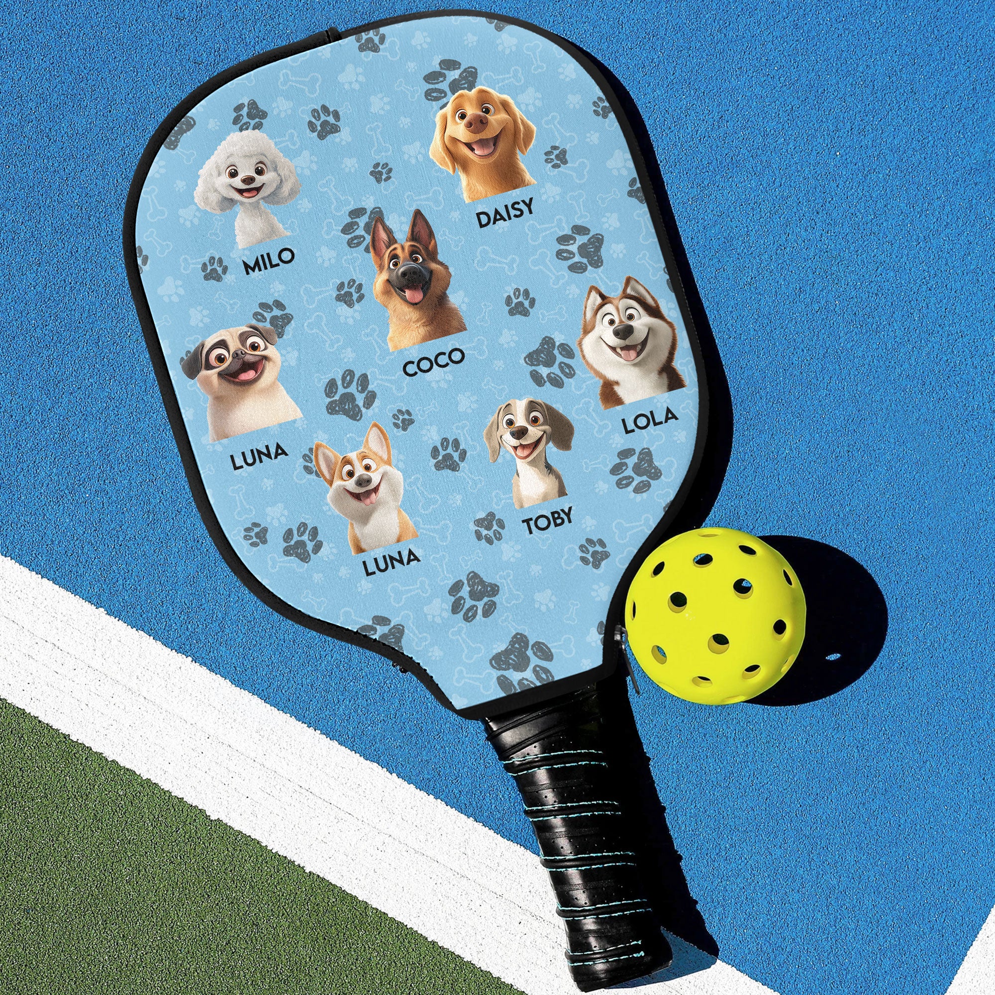 Funny Cartoon Pet Dog Lovers Cat Lovers - Personalized Pickleball Paddle Cover