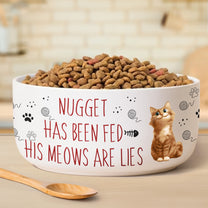 Funny Cat Food Bowl, Has Been Fed Her/His Meows Are Lies - Personalized Ceramic Bowl