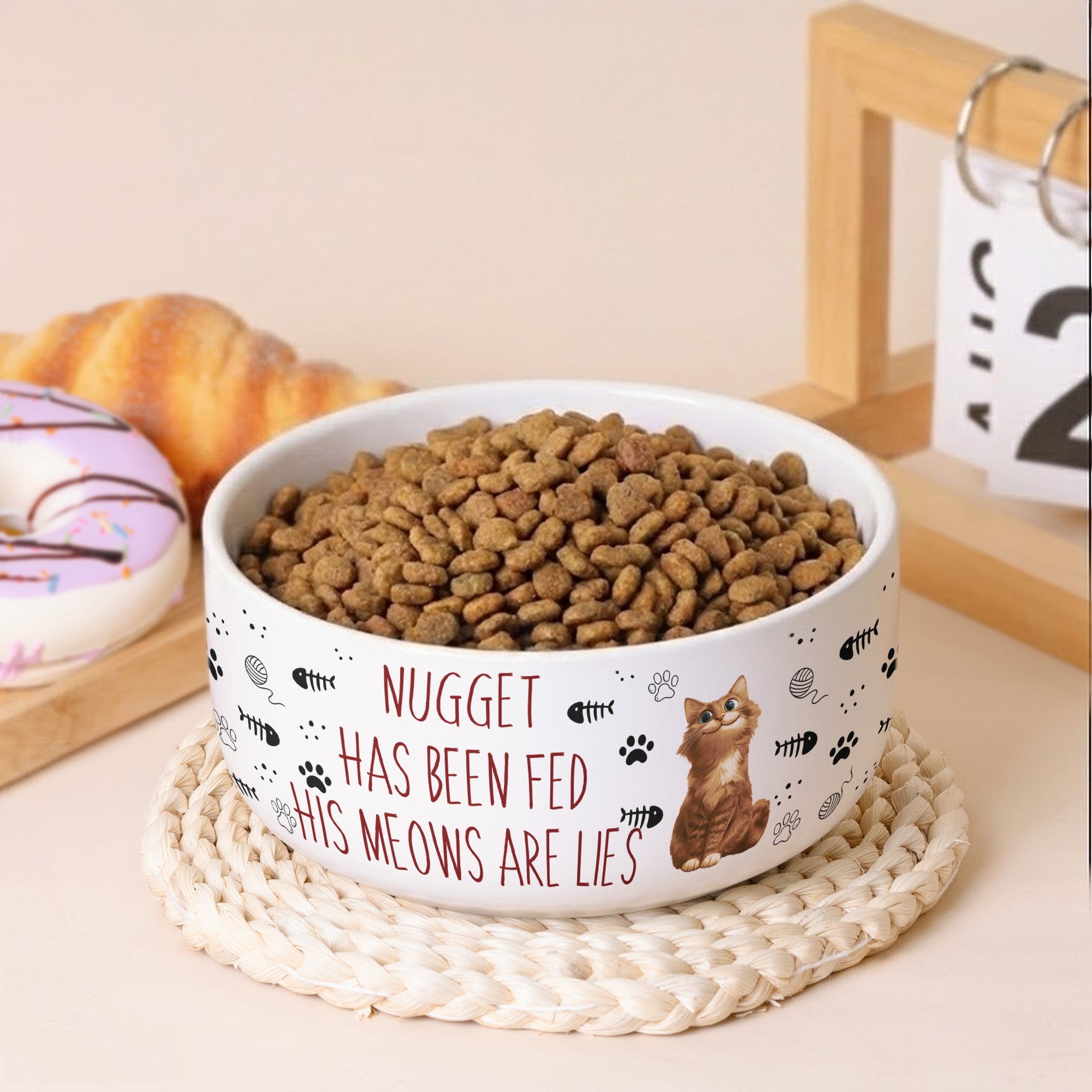 Funny Cat Food Bowl, Has Been Fed Her/His Meows Are Lies - Personalized Ceramic Bowl