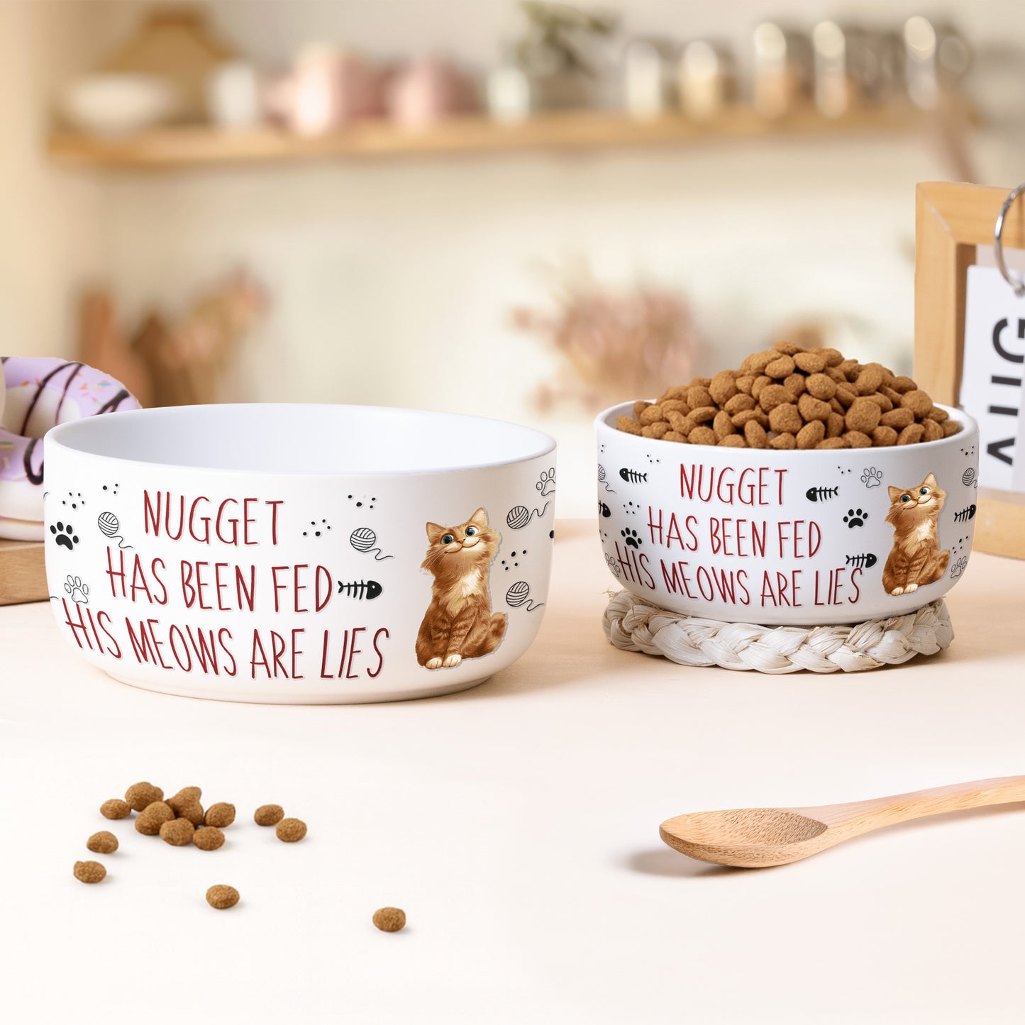 Funny Cat Food Bowl, Has Been Fed Her/His Meows Are Lies - Personalized Ceramic Bowl